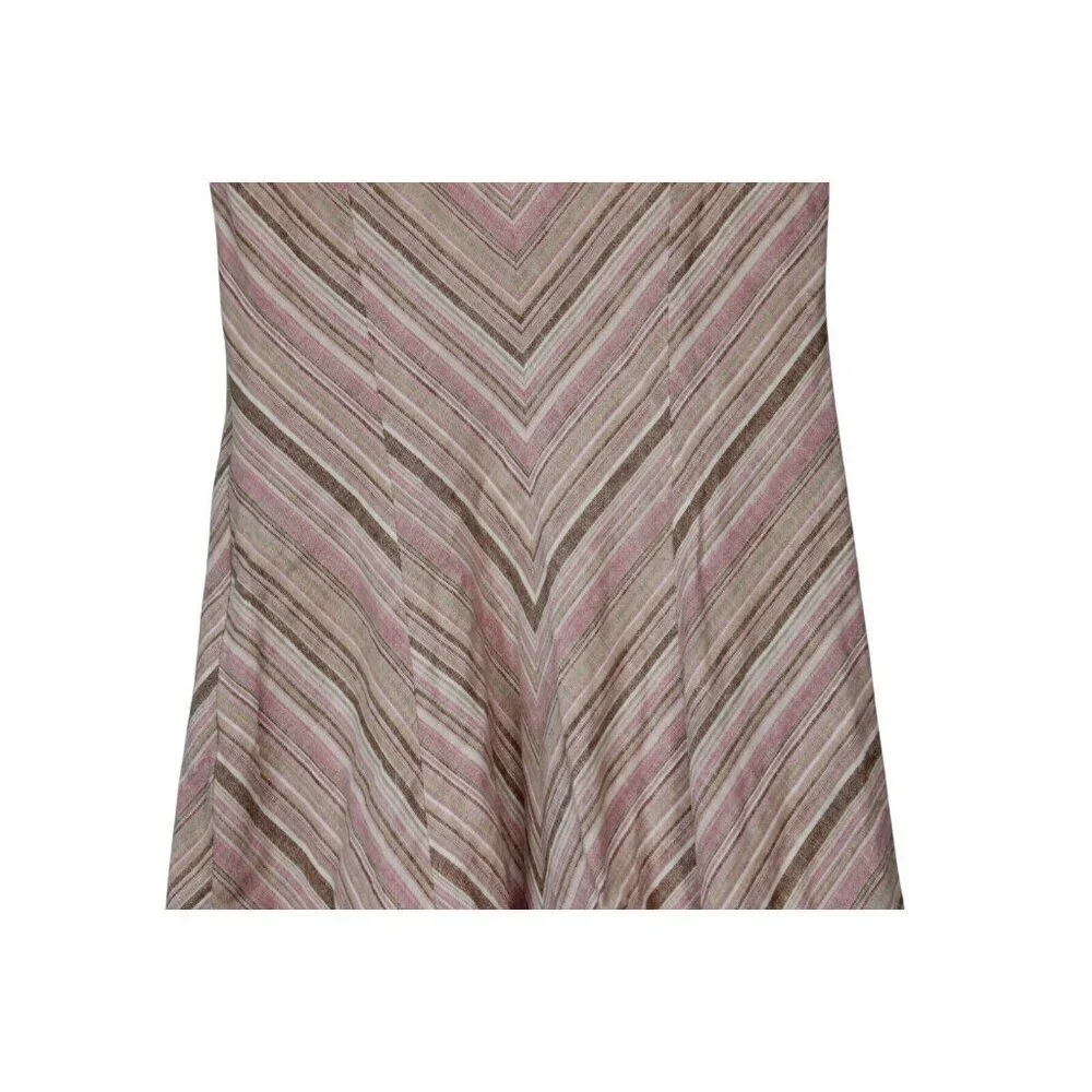 Fit & Flare Swing Midi Dress Size 4 Linen Chevron Beach Retro Boho Sundress